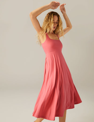 pink midi flare dress