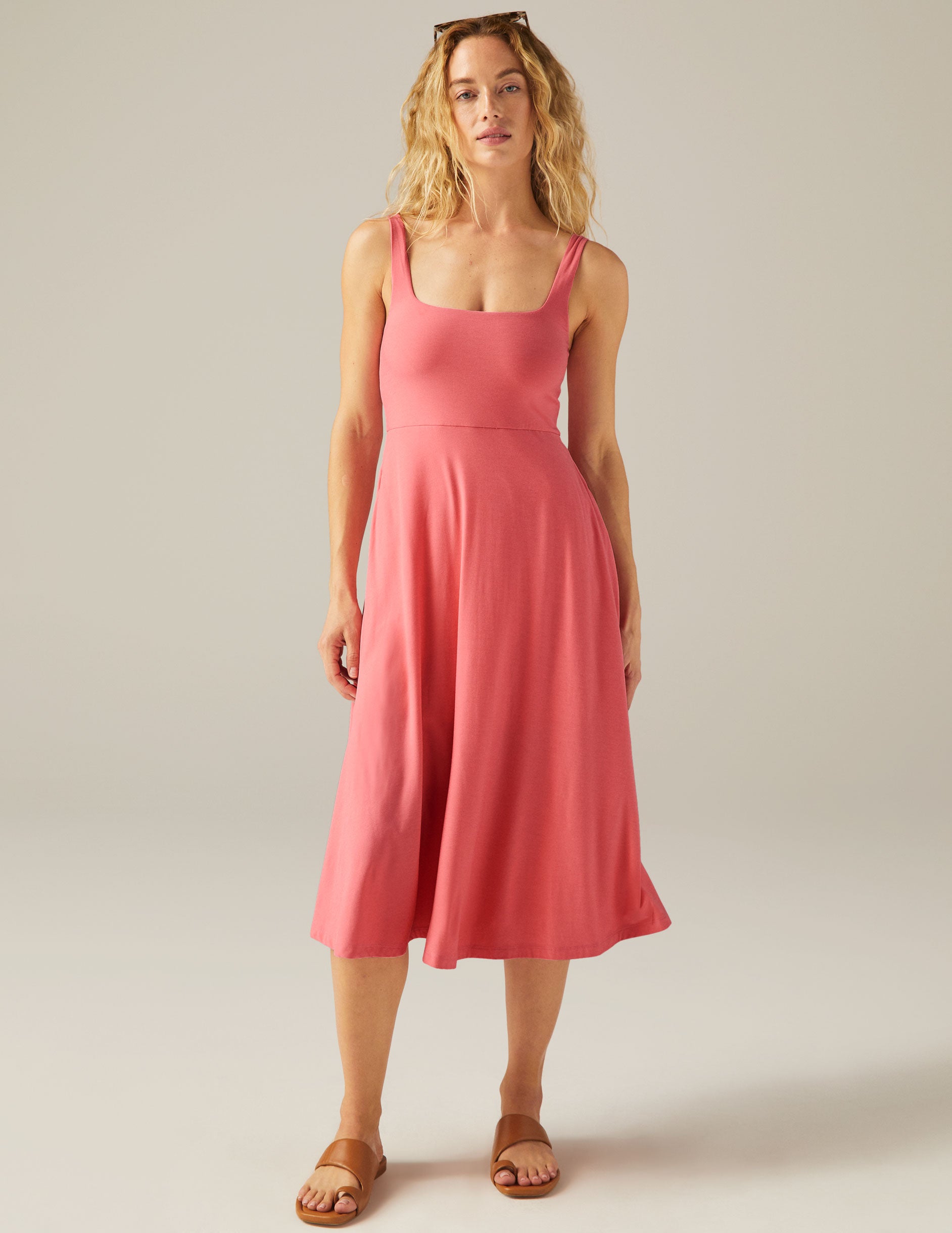 pink midi flare dress