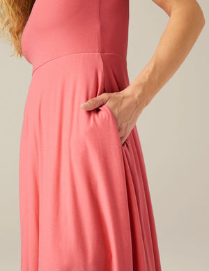 pink midi flare dress