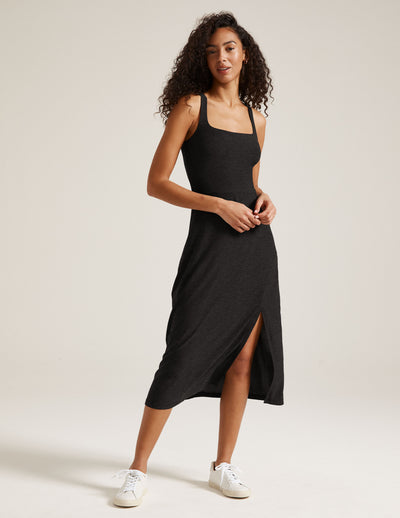 black maxi dress with slit at side