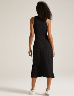black maxi dress with slit at side
