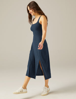Featherweight Square Neck Slit Midi Dress