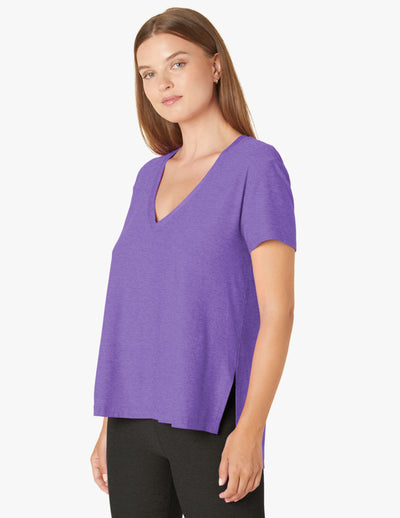 purple v neck short sleeve tee