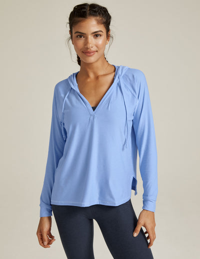 blue long sleeve hoodie top