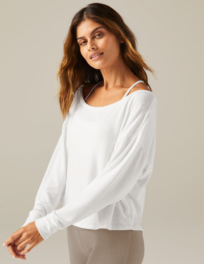 white wide neck long sleeve pullover