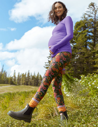pressed flower print maternity legging