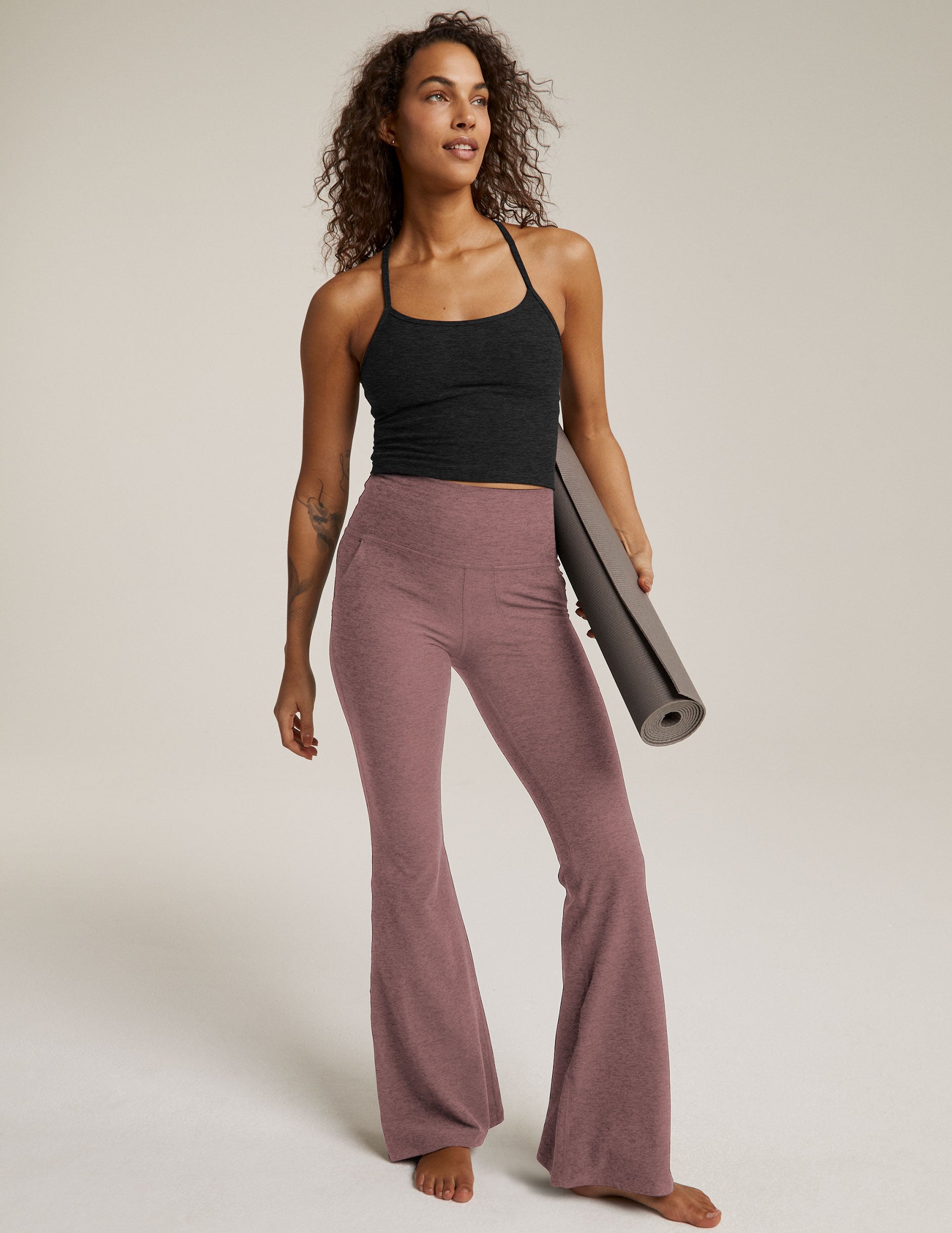 brown flare pant with pocket detail