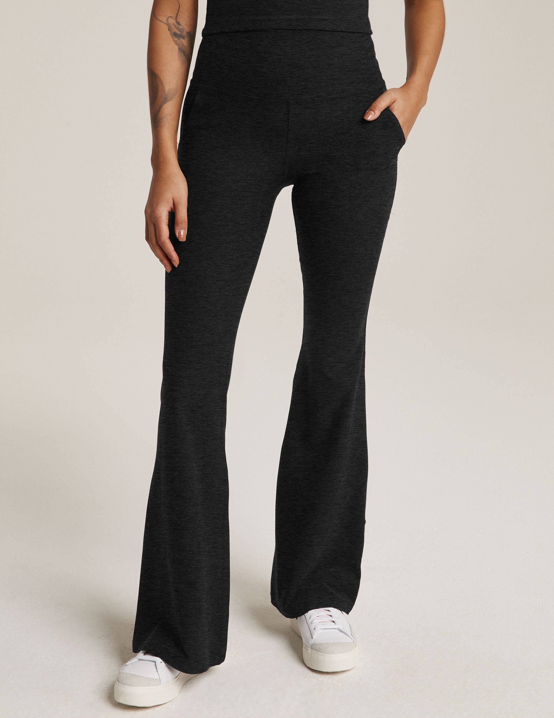 black flare pant with pocket detail