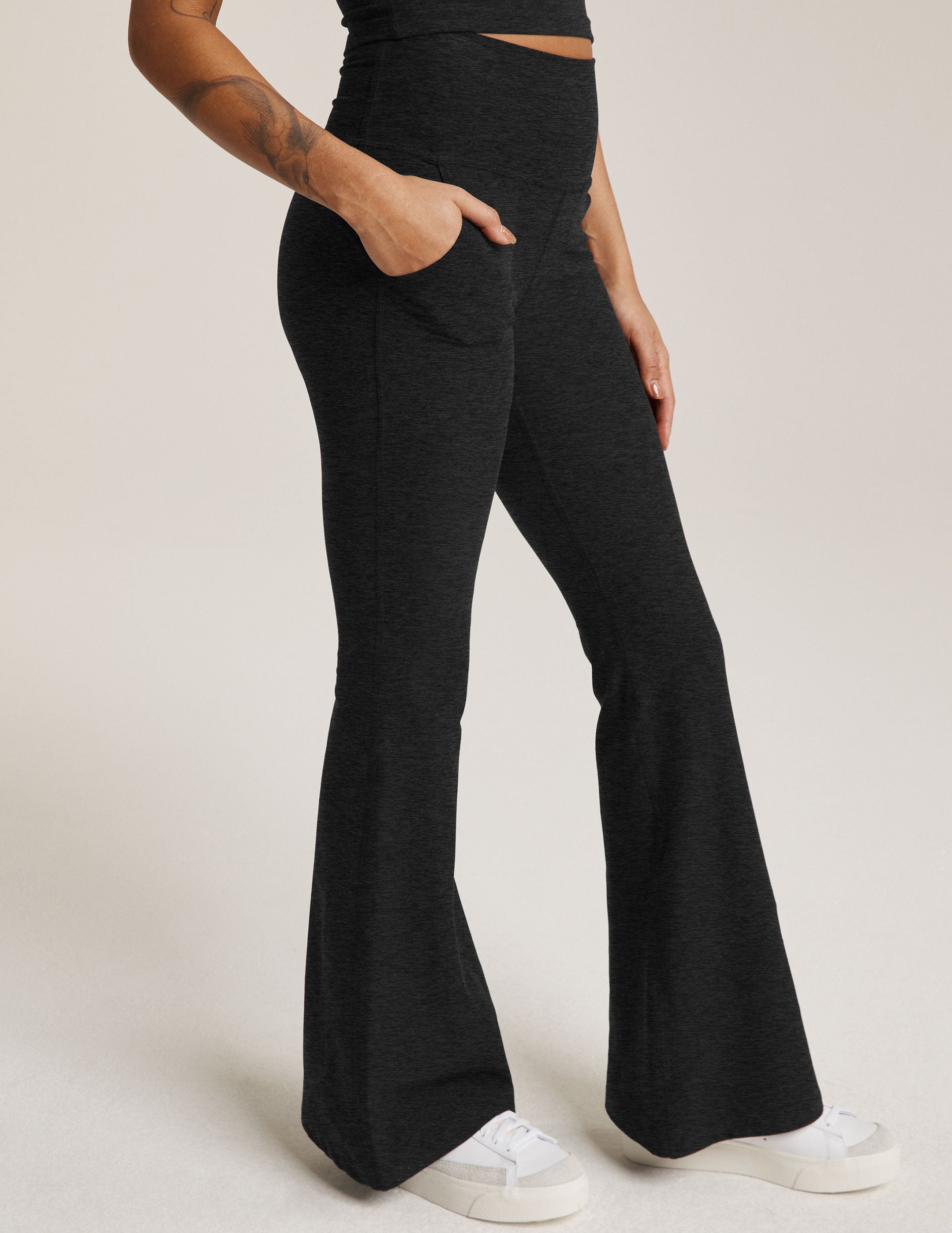 black flare pant with pocket detail