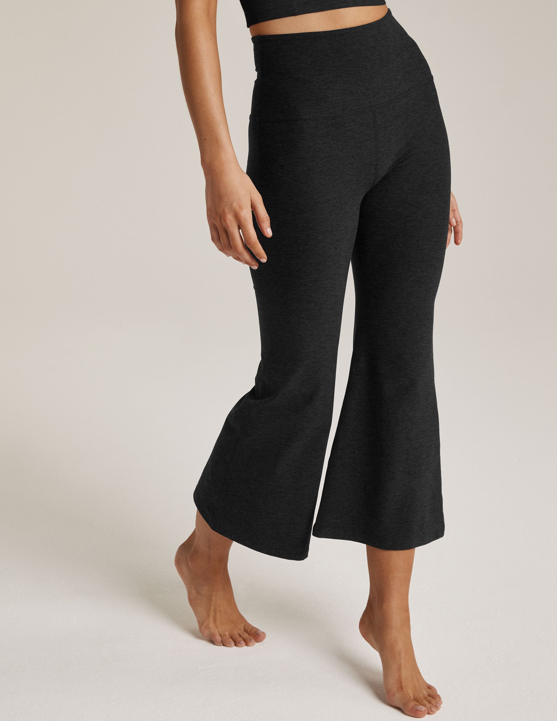 Cropped Capri Pants High Waist Flare Denim Yoga Pants Black