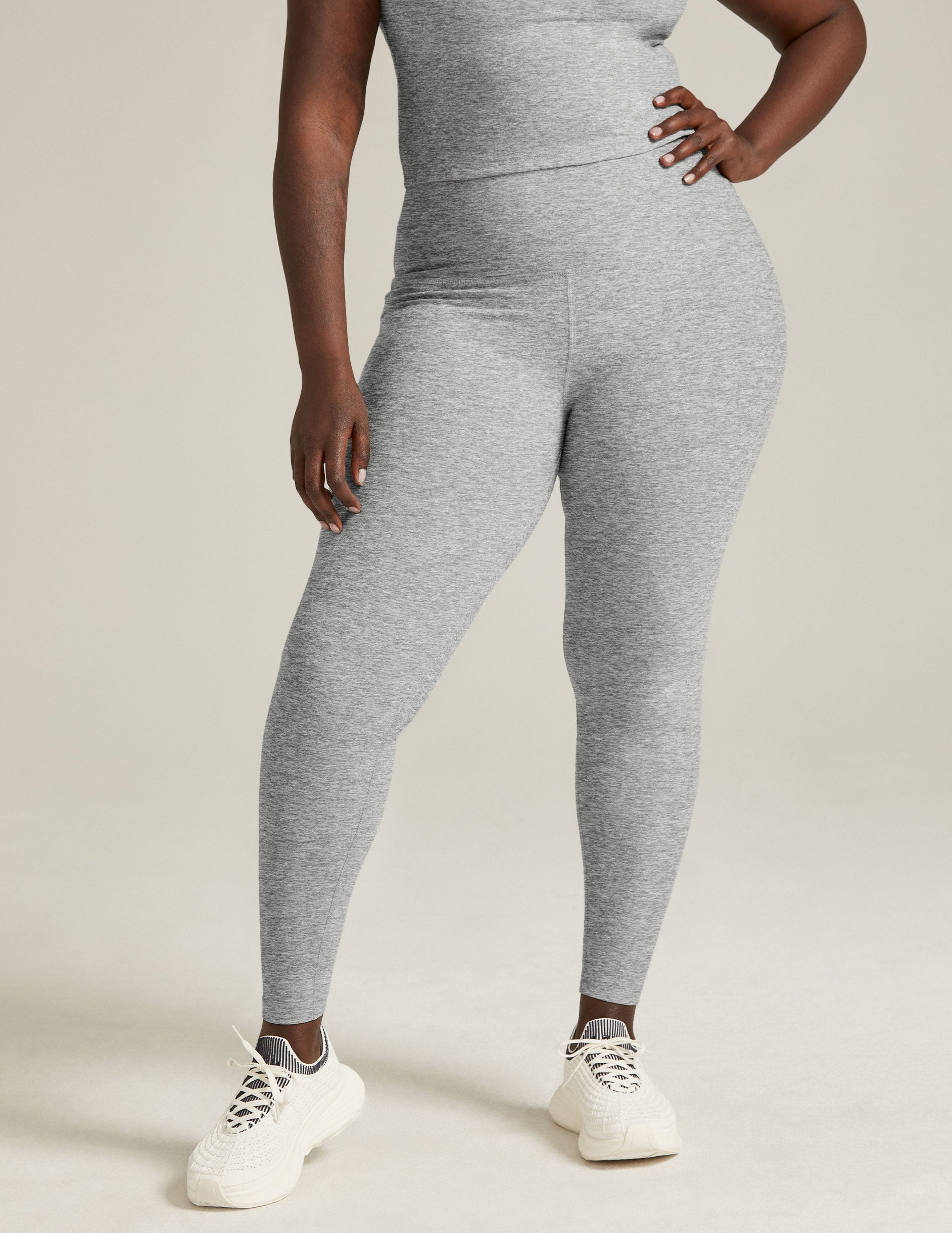 Gray leggings for women with logo print