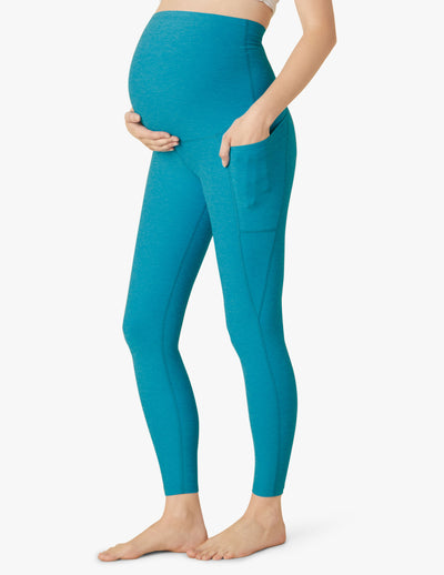 blue maternity midi legging with pocket at sides
