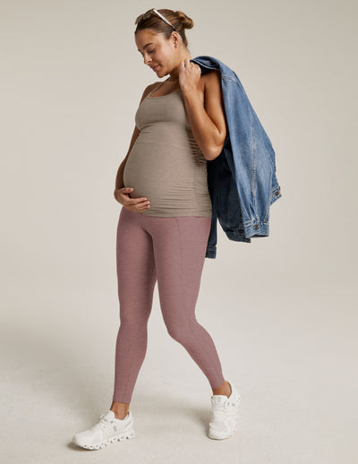 brown maternity high waisted legging with pocket at sides