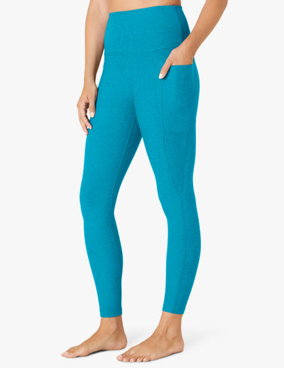 blue midi high waisted legging with pocket at side