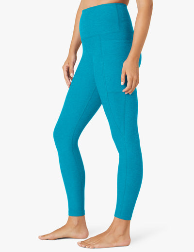 blue midi high waisted legging with pocket at side