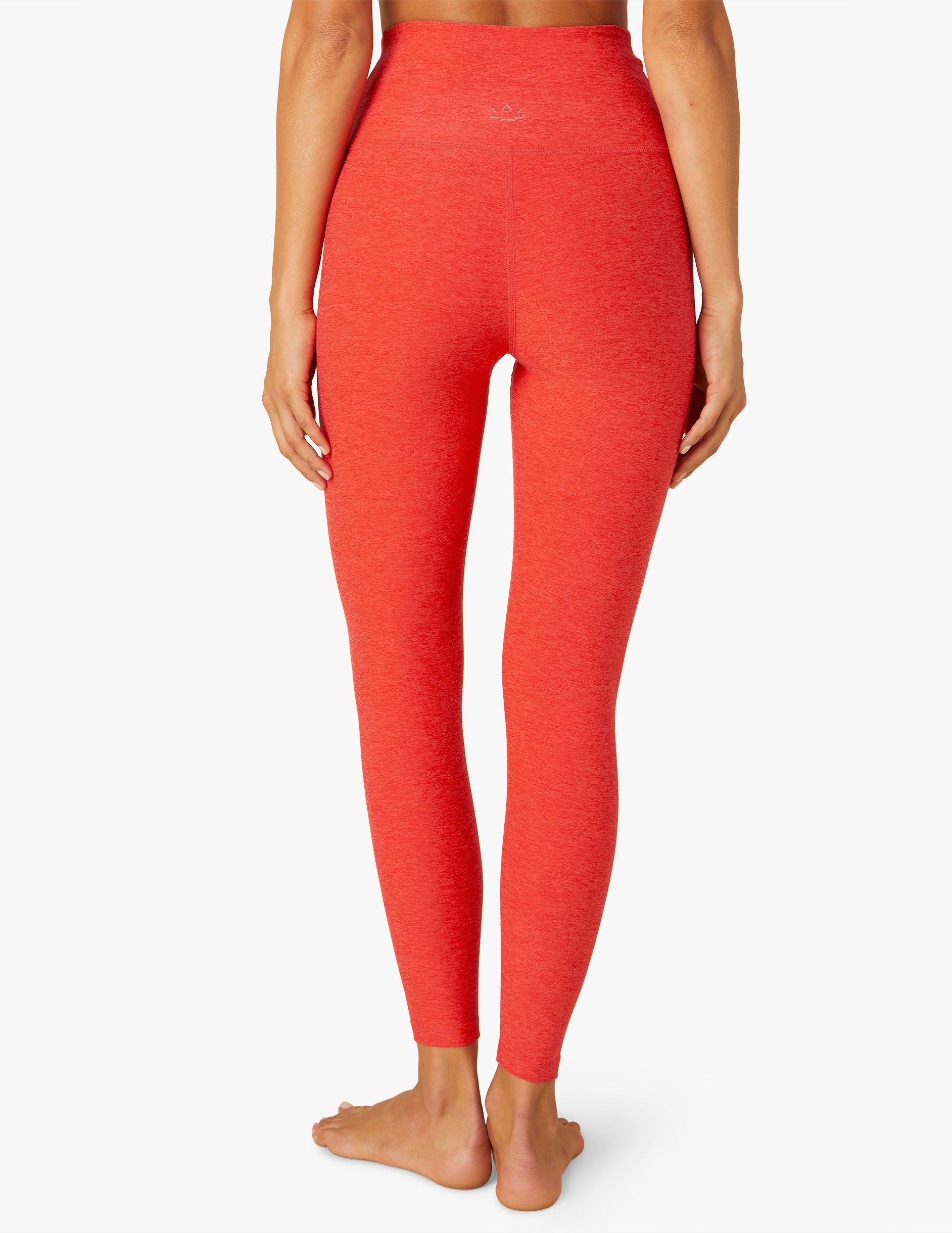 red midi high waisted legging with over lapping detail at waist