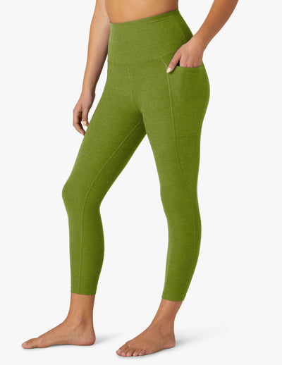 green capri high waisted midi legging with pockets at each side