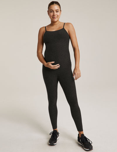 black sleeveless full length maternity jumpsuit