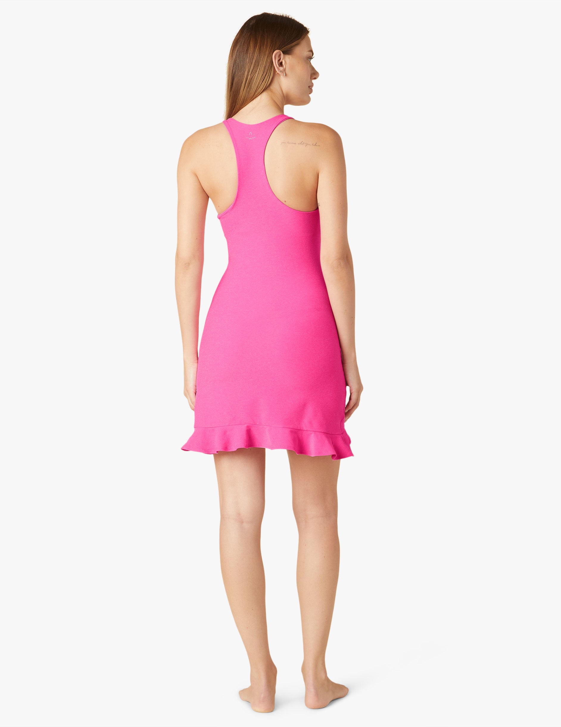 pink mini sleeveless dress with ruffles