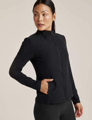 black mock neck zip up jacket