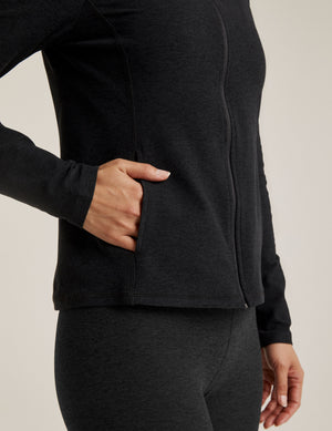 black mock neck zip up jacket