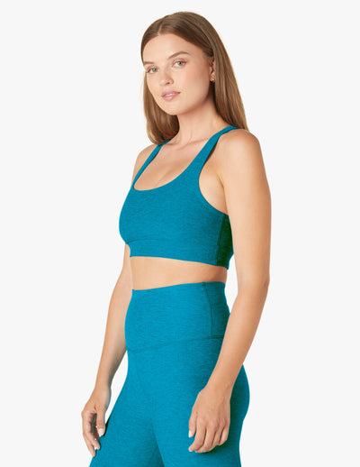 blue bra top with twist back detail