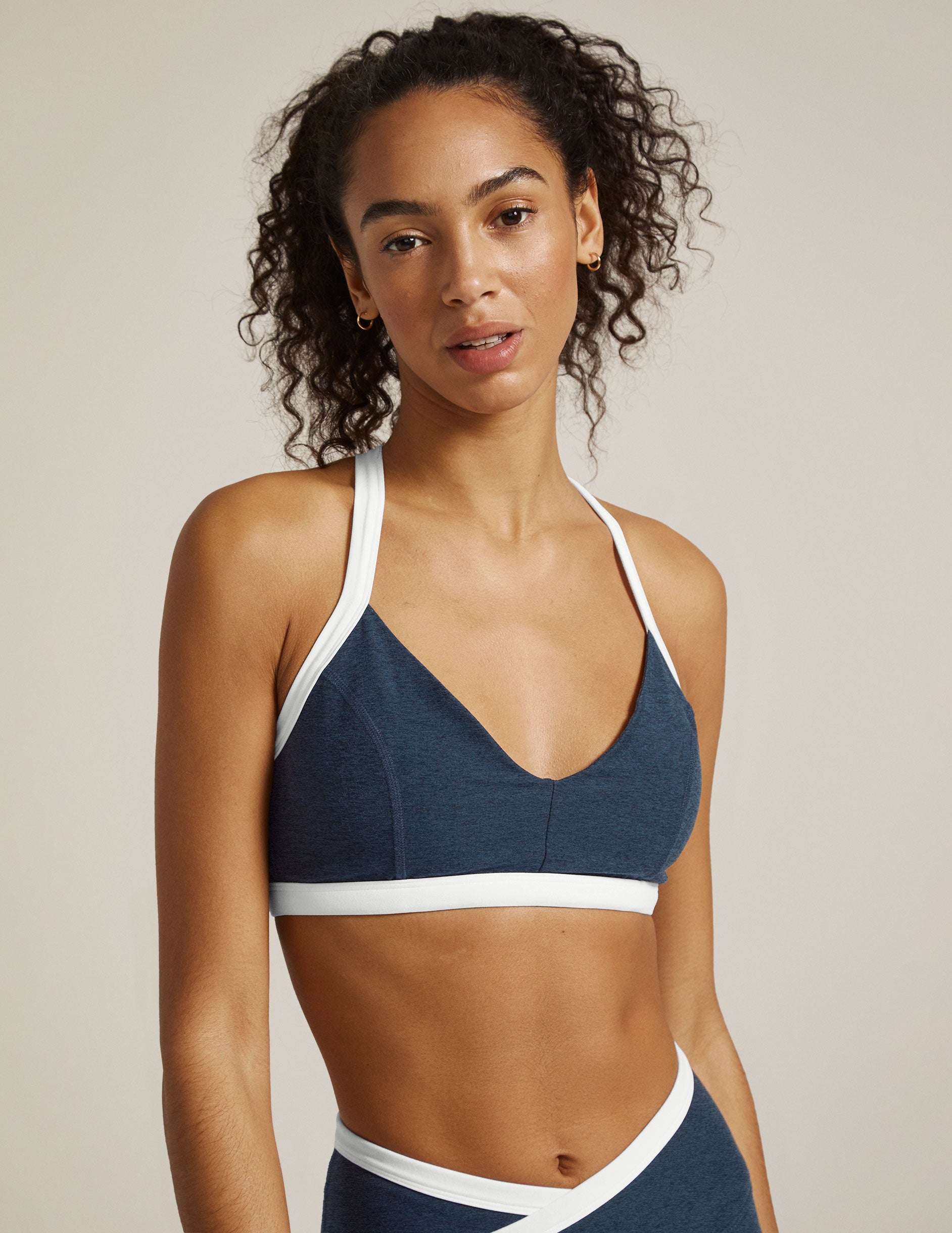 blue and white bra top